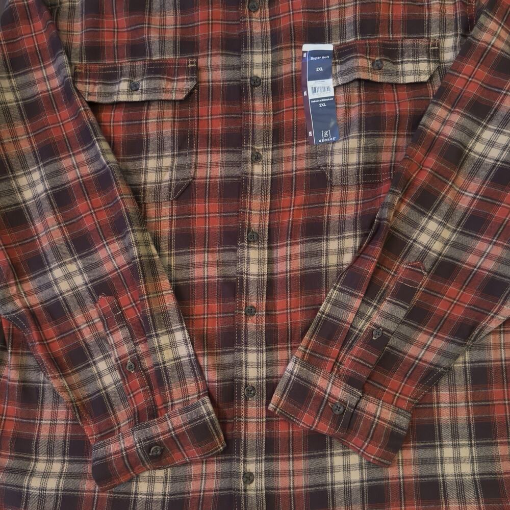 George Super Soft Flannel Shirt Men’s 2XL Red Plaid Button Front NWT - Picture 4 of 7